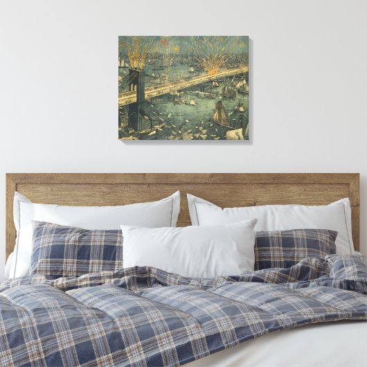 historische New York Brooklyn Bridge openen Canvas Afdruk (Insitu (Slaapkamer))