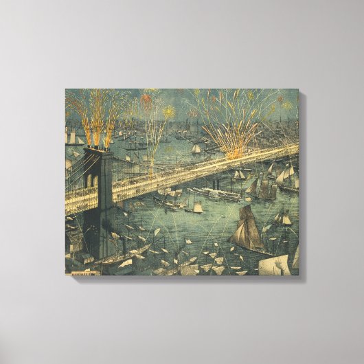  historische New York Brooklyn Bridge openen Canvas Afdruk (Voorkant)