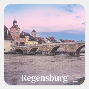 Historische oude stad in Regensburg, Duitsland Vierkante Sticker