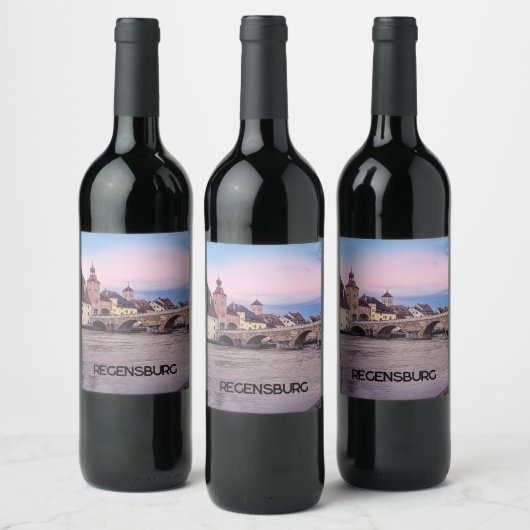 Historische oude stad in Regensburg, Duitsland Wijn Etiket (Flessen)