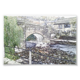 Historische pakpaardbrug in Hebden Bridge Foto Afdruk