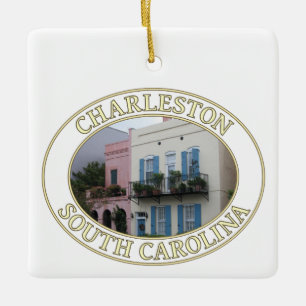 Historische Rainbow Row huizen in Charleston, SC Keramisch Ornament