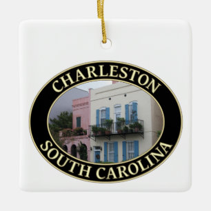 Historische Rainbow Row huizen in Charleston, SC Keramisch Ornament