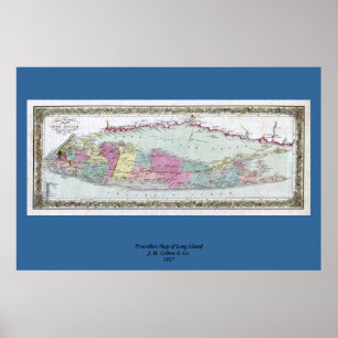 Historische reizigerskaart van Long Island 1855-18 Poster