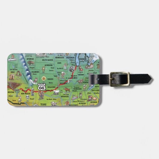 Historische Route 66 Cartoon Map Bagagelabel (Voorkant horizontaal)