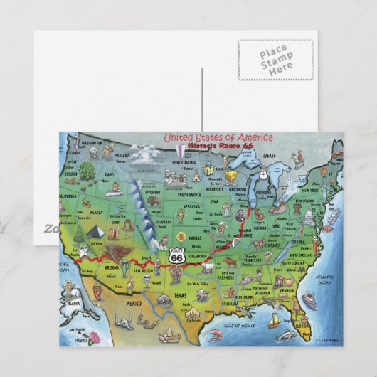 Historische Route 66 Cartoon Map Briefkaart (Voorkant / Achterkant)