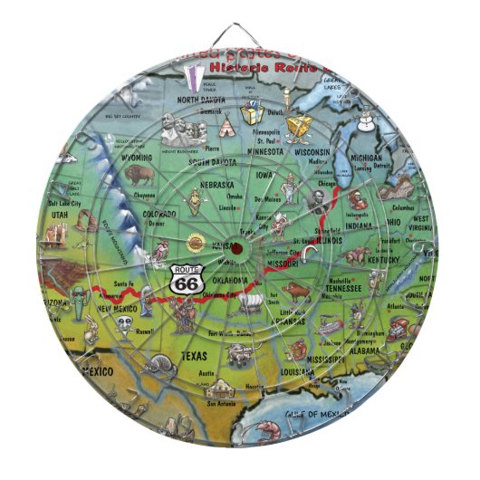 Historische Route 66 Cartoon Map Dartbord (Voorkant)