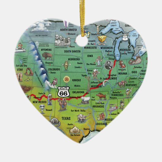 Historische Route 66 Cartoon Map Keramisch Ornament (Voorkant)