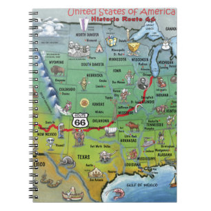 Historische Route 66 Cartoon Map Notitieboek