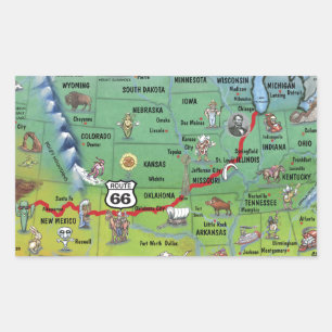 Historische Route 66 Cartoon Map Rechthoekige Sticker