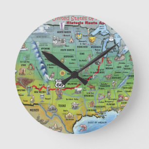 Historische Route 66 Cartoon Map Ronde Klok