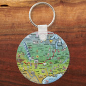 Historische Route 66 Cartoon Map Sleutelhanger (Voorkant)