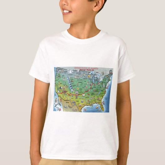 Historische Route 66 Cartoon Map T-shirt (Voorkant)