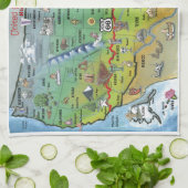 Historische Route 66 Cartoon Map Theedoek (Gevouwen)