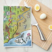Historische Route 66 Cartoon Map Theedoek (Quarter Fold)