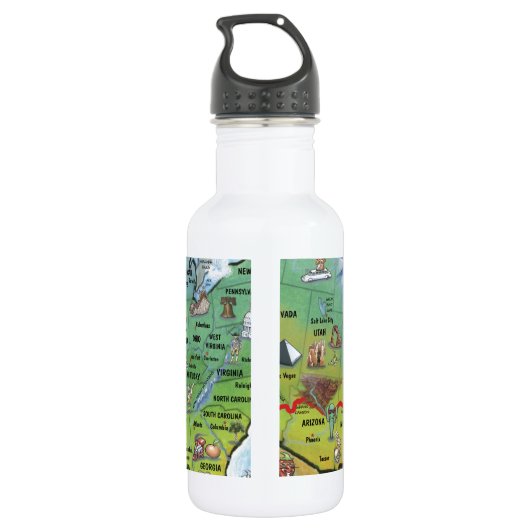 Historische Route 66 Cartoon Map Waterfles (Achterkant)