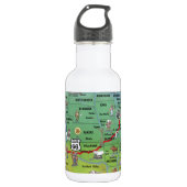 Historische Route 66 Cartoon Map Waterfles (Voorkant)