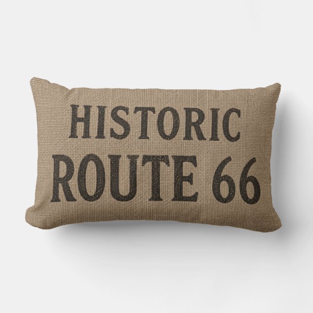 Historische Route 66 Jute Typografie Kussen (Voorkant)