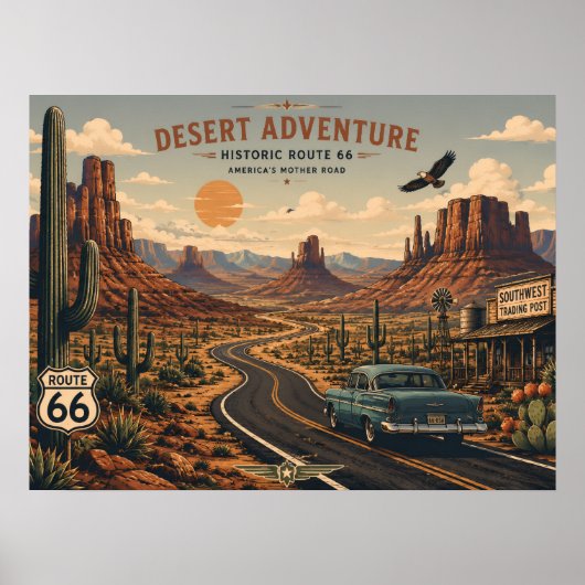 Historische Route 66 Woestijnavontuur Poster (Voorkant)