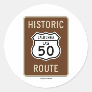 Historische Route US Highway 50 (Californië) Ronde Sticker