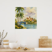 Historische Schilderachtig Waterverf Boca Raton Poster (Keuken)