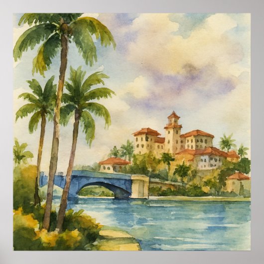 Historische Schilderachtig Waterverf Boca Raton Poster (Voorkant)