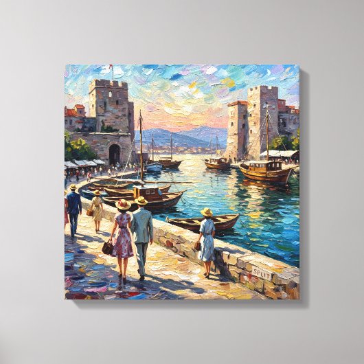 Historische Split Harbor Scene op Canvas Opgespann Afdruk (Voorkant)