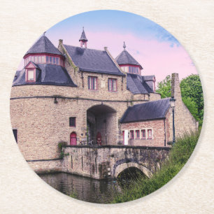 Historische stadspoort in Brugge Ronde Kartonnen Onderzetter