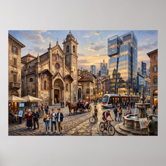 Historische Stadstraat Scene Poster (Voorkant)