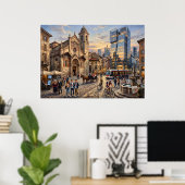 Historische Stadstraat Scene Poster (Thuiskantoor)