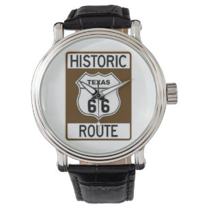 Historische Texas Route 66 Zwart Lederen horloge