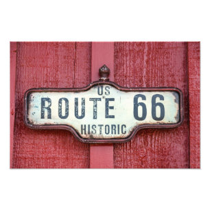 Historische US Route 66 Sign on Red Foto Afdruk