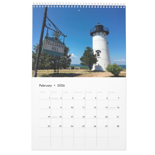 Historische vuurtoren van New England Kalender (Feb 2026)