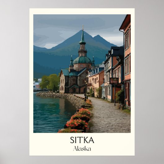 Historische Waterfront Stad Sitka Alaska Poster (Voorkant)