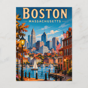 Historische waterkant en skyline van Boston Briefkaart
