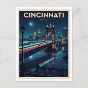 Historische Waterkant van Cincinnati 's Nachts Ohi Briefkaart