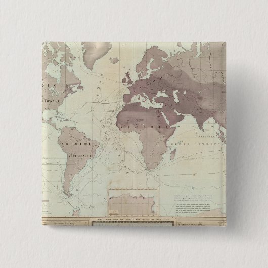 Historische Wereldkaart Vierkante Button 5,1 Cm (Voorkant)