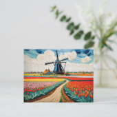 Historische windmolen in Blooming Countryside Feestdagenkaart (Staand voorkant)