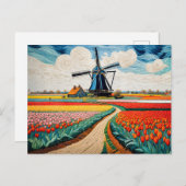 Historische windmolen in Blooming Countryside Feestdagenkaart (Voorkant / Achterkant)