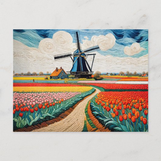 Historische windmolen in Blooming Countryside Feestdagenkaart (Voorkant)