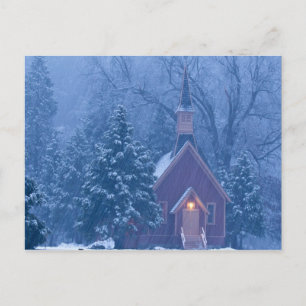 Historische Yosemite Valley Chapel tijdens hevige Briefkaart