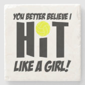 hit als een meisje volleybal stenen onderzetter (Voorkant)