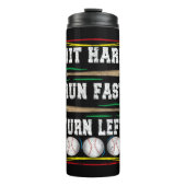 Hit Hard Run Fast Snel linksaf, grappig honkbal ci Thermosbeker (Voorkant)