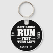Hit Hard Run Fast Snel linksaf honkbal geschenken Sleutelhanger (Voorkant)