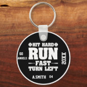 Hit Hard Run Fast Snel linksaf honkbal geschenken Sleutelhanger (Voorkant)