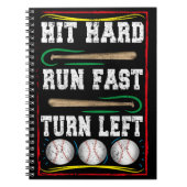 Hit Hard Run Fast Snel linksaf, Honkbal Speler Quo Notitieboek (Voorkant)