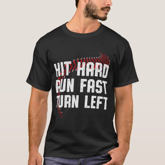 Hit Hard Run Snel Sla linksaf honkbalspeler Sport T-shirt (Voorkant)