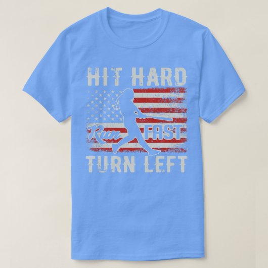 Hit Hard Run Snel Sla linksaf USA vlag Softball Pl T-shirt (Design voorkant)