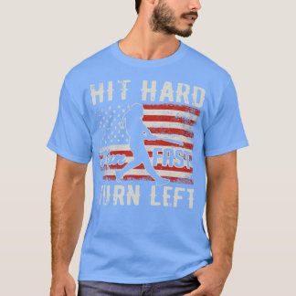 Hit Hard Run Snel Sla linksaf USA vlag Softball Pl T-shirt