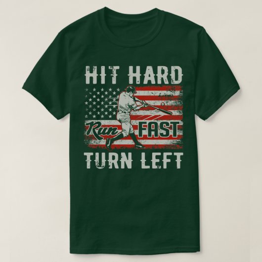 Hit Hard Run Snel Sla linksaf VS vlag honkbal spel T-shirt (Design voorkant)